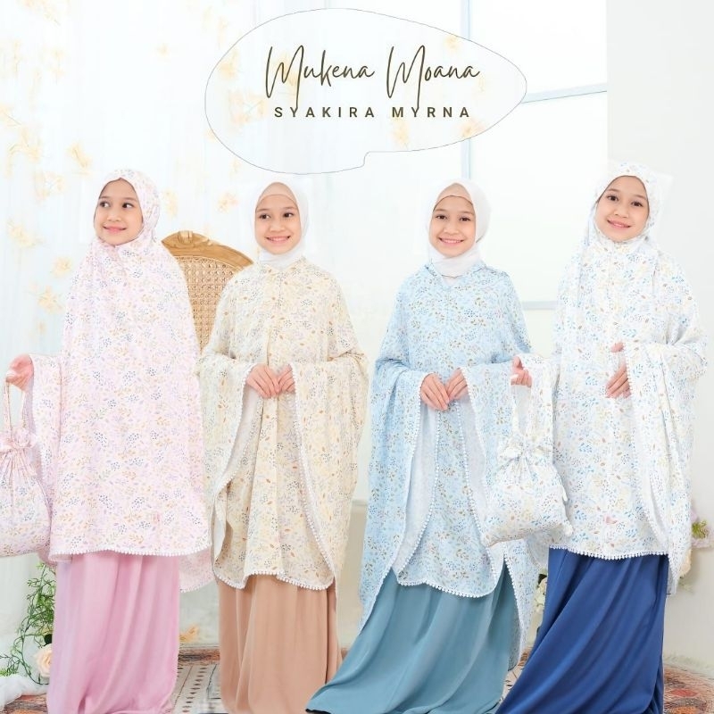 MUKENA RAYON MOTIF BUNGA RESLETING DAGU BY SYAKIRA MYRNA ANAK PEREMPUAN USIA 5 - 8 TAHUN MUKENA MOAN