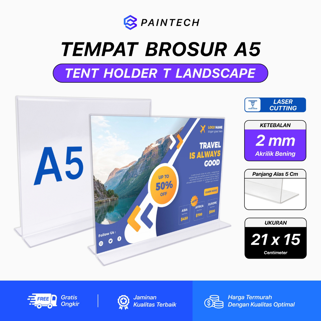 

Tent Holder Akrilik T Tempat Brosur Bening Ukuran A5 Horizontal Display Acrylic