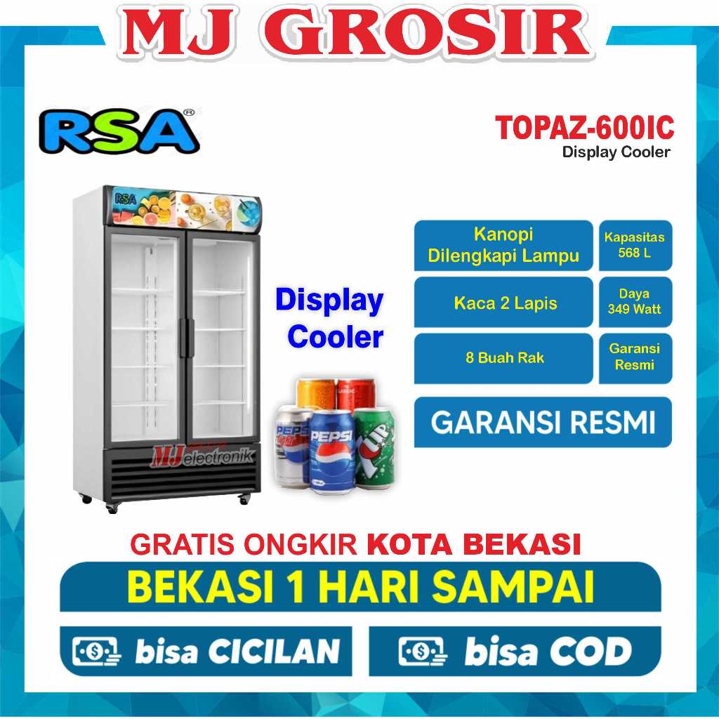 SHOWCASE RSA TOPAZ 600 IC /  TOPAZ 750   DISPLAY COOLER KULKAS MINUMAN DUA PINTU
