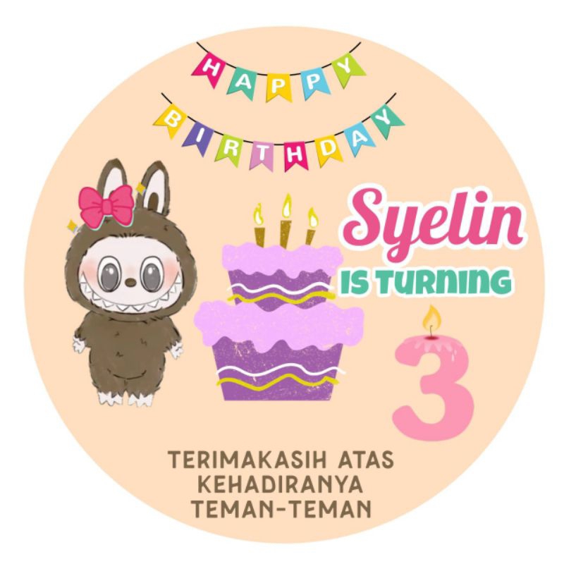 

STICKER ULANG TAHUN STICKER NASI BENTO ULTAH Motif CUSTOM LABUBU