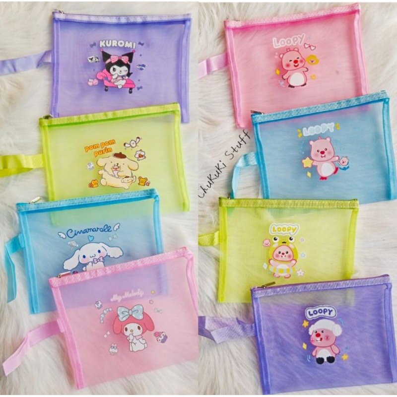 

Tempat pensil / Pouch jaring Loopy Sanrio Cinnamoroll Melody Kuromi Pompopurin
