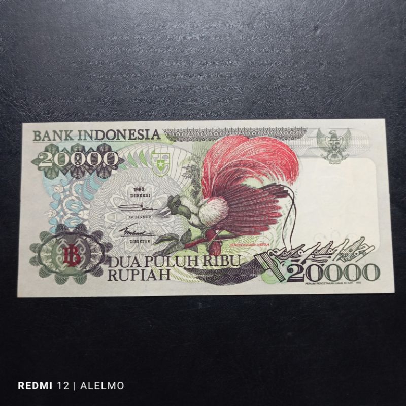 emisi perdana uang kertas kuno 20000 cendrawasih tahun 1992 imp 1992 gres asli
