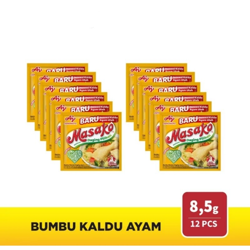 

MASAKO Bumbu Kaldu Ayam 8,5gr - 1 renceng isi (12 pcs)