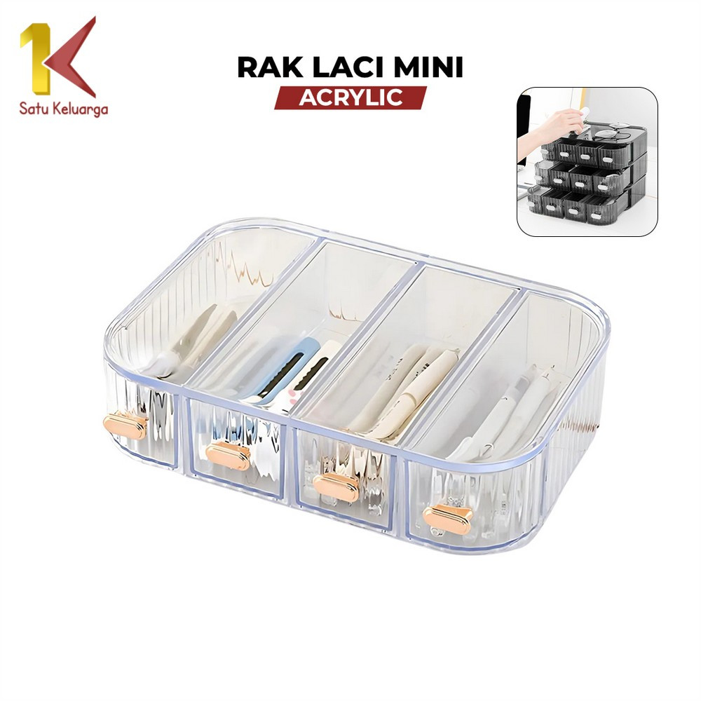 Satu Keluarga Rak Laci Mini Kristal Akrilik Transparan C1073 Rak Meja Laci Penyimpanan Serbaguna