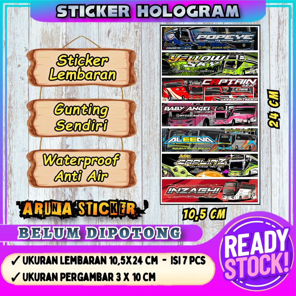 

7 PC STIKER BUS PANJANG Stiker Bus Basuri Lembaran Hologram Anti Air Sticker Telolet Basuri