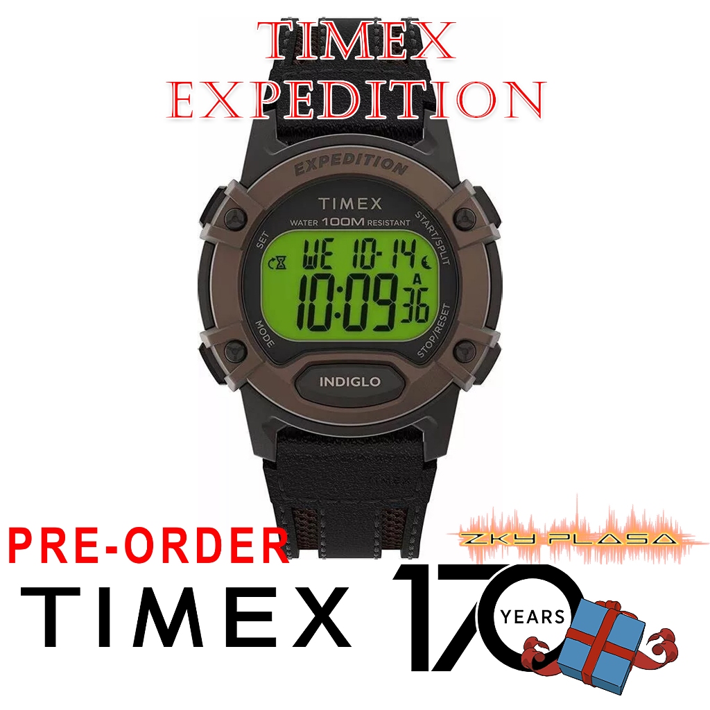 Jam Tangan Pria Timex expedition Digital Chronograph Leather Watch, Alarm, Indiglo impor langsung da