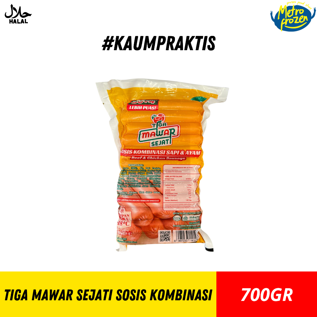 

Tiga Mawar Sejat Sosis Kombinasi Sapi & Ayam 700GR // SOSIS AYAM SAPI KOMBINASI // SOSIS MAWAR INSTAN