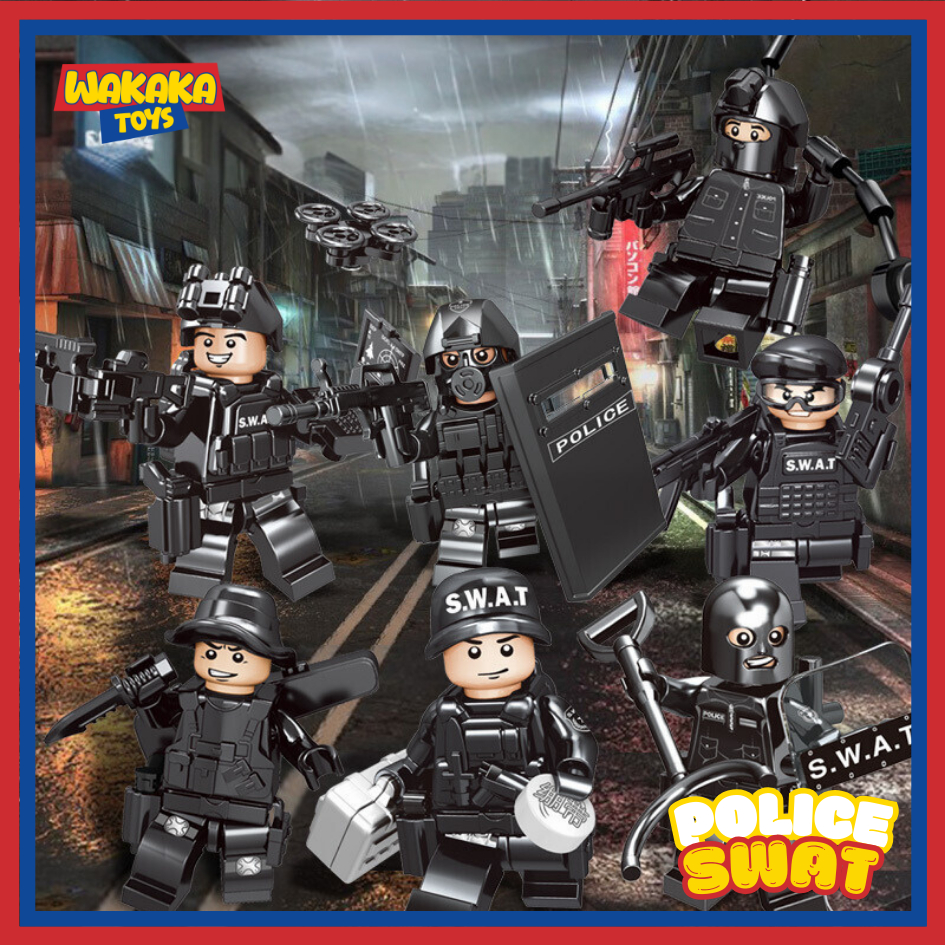 WAKAKA TOYS Mainan Anak POLISI SWAT / Mainan Polisi Militer Minifigure Brick Bloks HA80-60