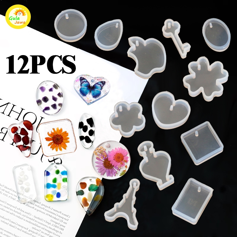 12pcs Mini Key Chain Resin Mold Cetakan Resin Bentuk Gantungan Kunci Keychain Liontin Pendant Charm 
