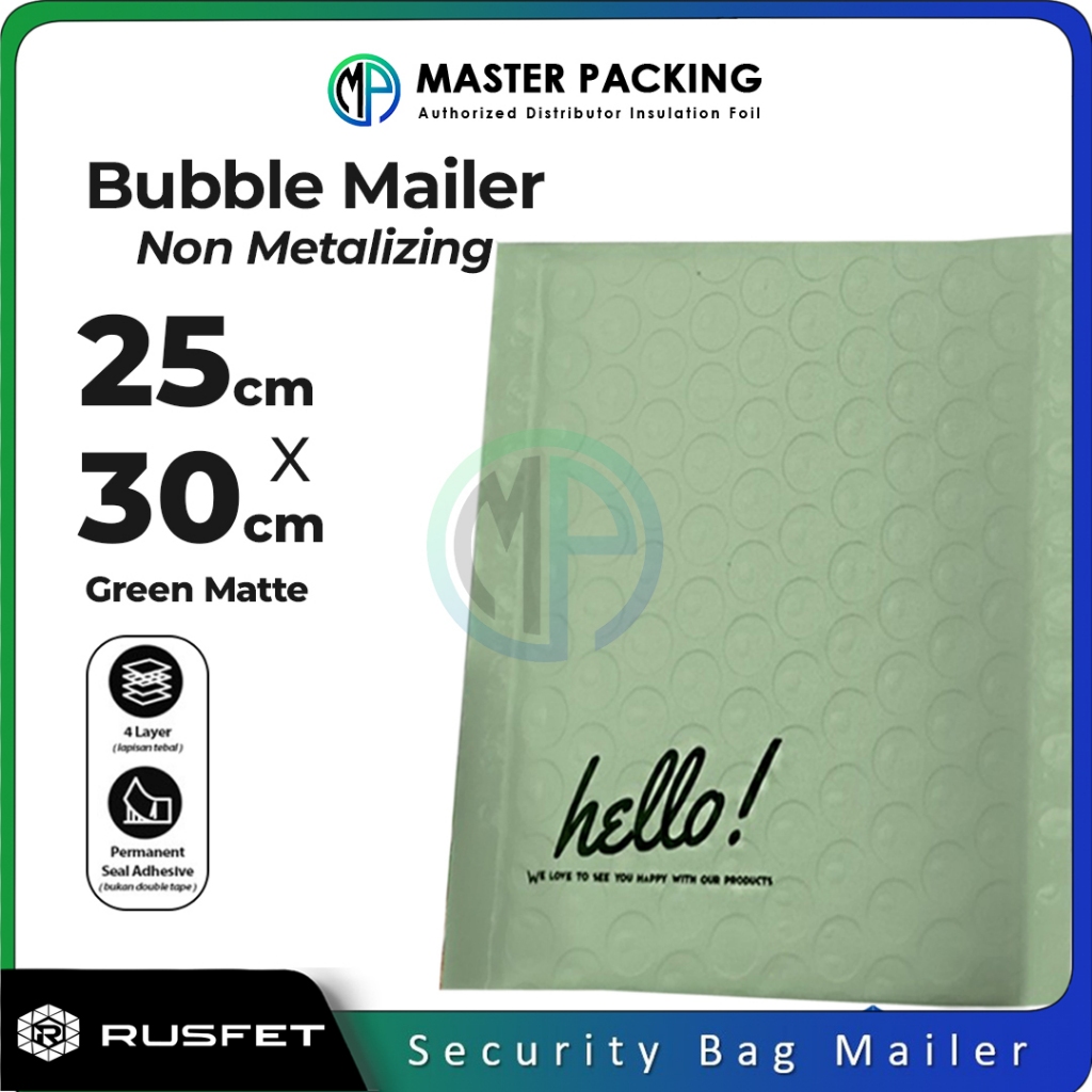 Bubble Mailer Hijau 25 x 30 cm Amplop Envelope / Security Bag Mailer - Rusfet Harga Ecer Satuan