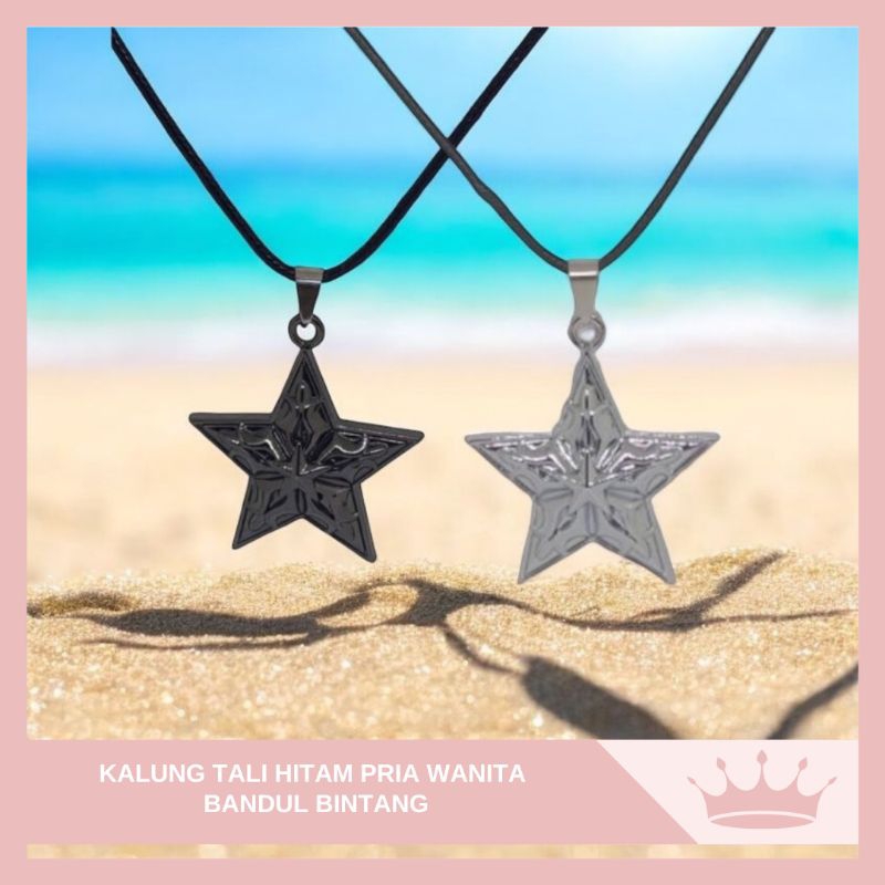 Kalung Tali Hitam Pria Wanita Bandul Bintang / Kalung Tali Liontin Bintang