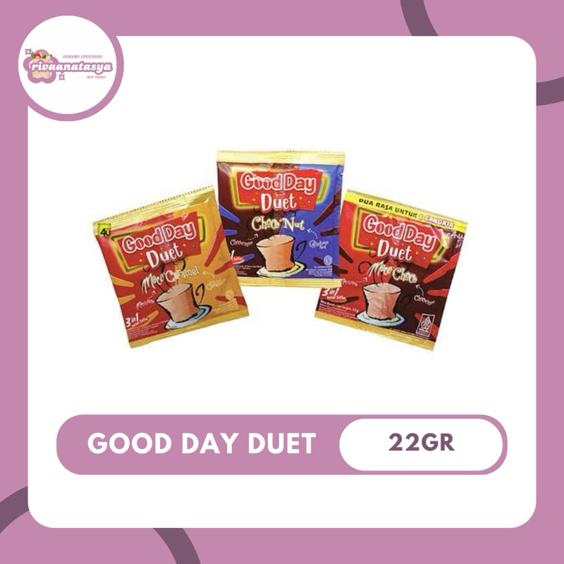 

Good Day Duet 22gr - 1 Renceng Isi 10 Pcs | Varian Choco Nut, Moca Choco, Moca Caramel