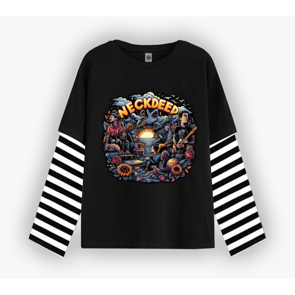 Nouths Tshirt Double layer Neckdeep Rainbow  long sleeve  band kaos pria wanita