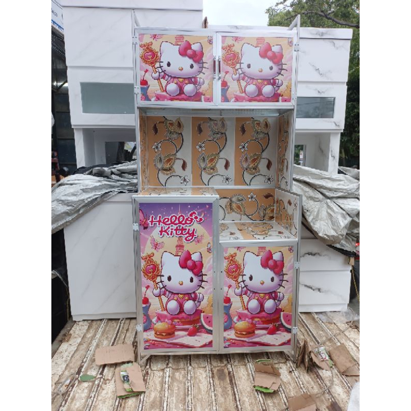 rak piring pintu 2 mejicom keramik almunium gambar hello Kitty. Doraemon. keropi. Frozen.