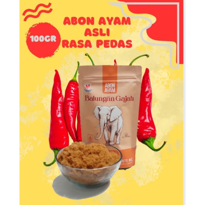 

Abon Ayam Asli BALUNGAN GAJAH Rasa Pedas Kemasan 100gr