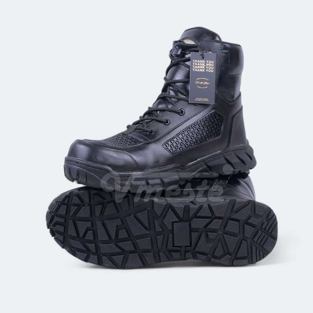 VMESTE - Sepatu PDL Black'run Boa TNI Polri Brimob Security Satpam Hitam Doff Ujung Besi