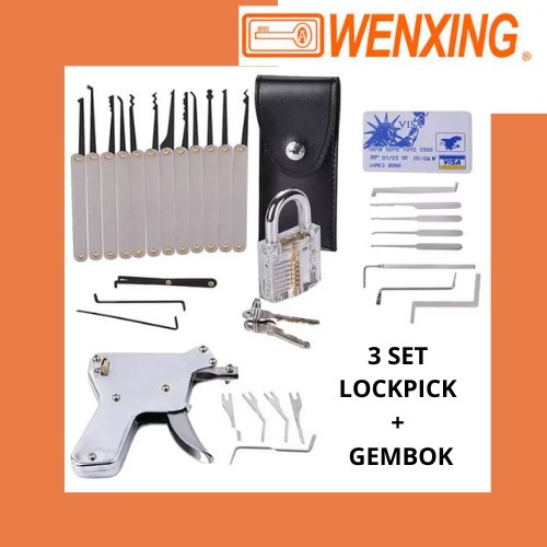 Profesional Set Alat Pembuka dengan Gembok Latih Transparant Target Lock Picking Practice Lock Pick 