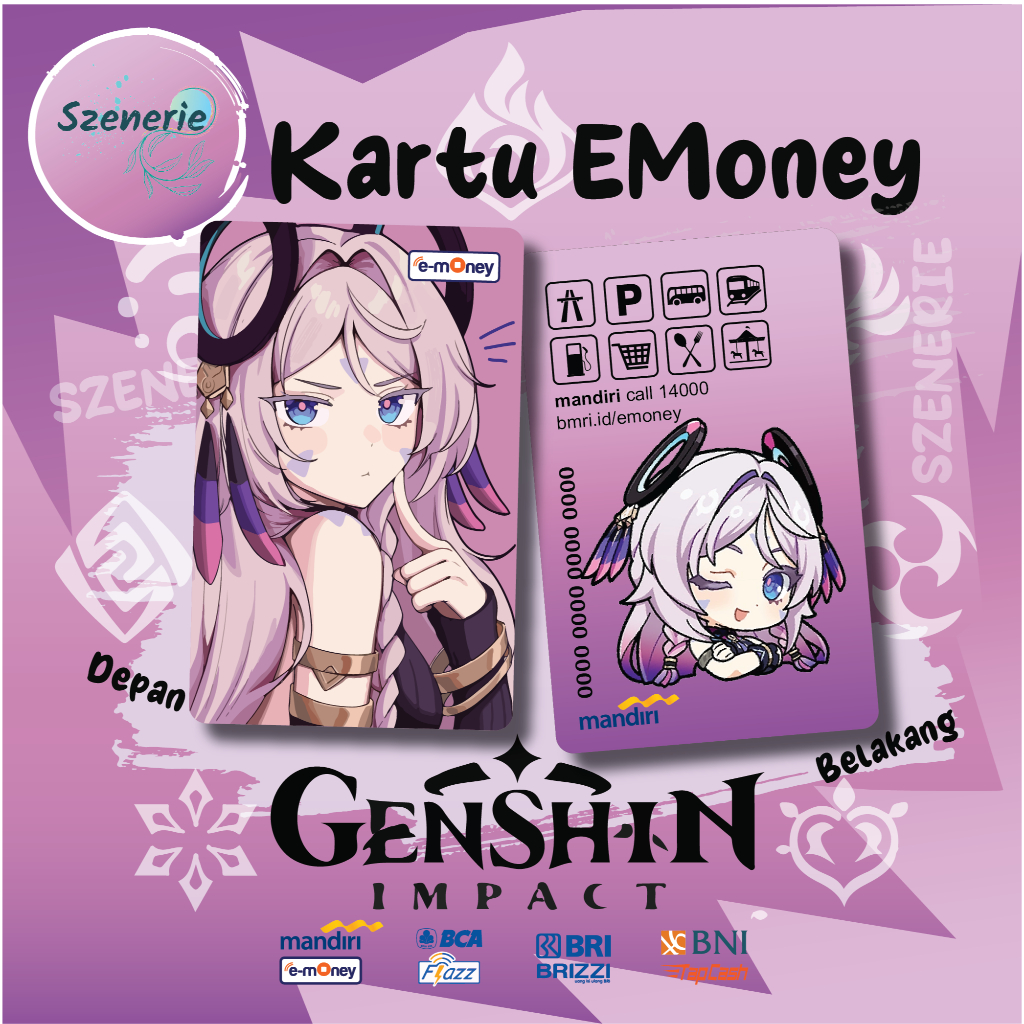 Emoney Custom Citlali Genshin Flazz gen 2 Mandiri BCA Tapcash BNI Brizzi NFC Genshin Impact 2 sisi