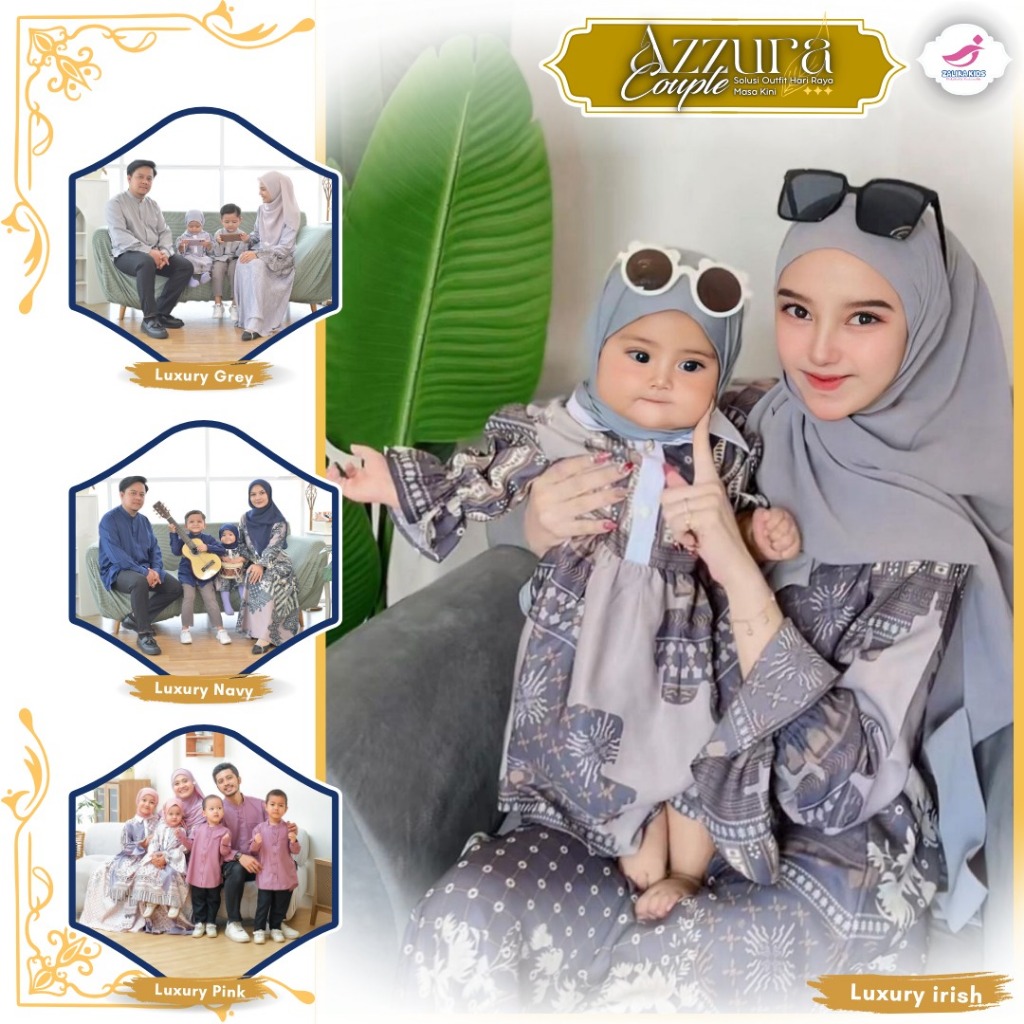 Zalira Kids - Gamis Couple Azura | Baju Gamis Couple Ibu dan Anak Perempuan Lebaran 2026 Couple mom 