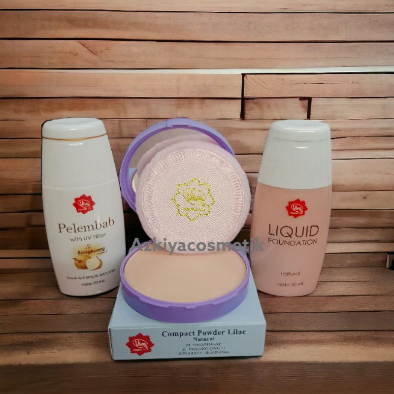 VIVA 3IN1 COMPACT LILAC NATURAL+VIVA LIQUID FOUNDATION NATURAL+ VIVA PELEMBAB BENGKOANG