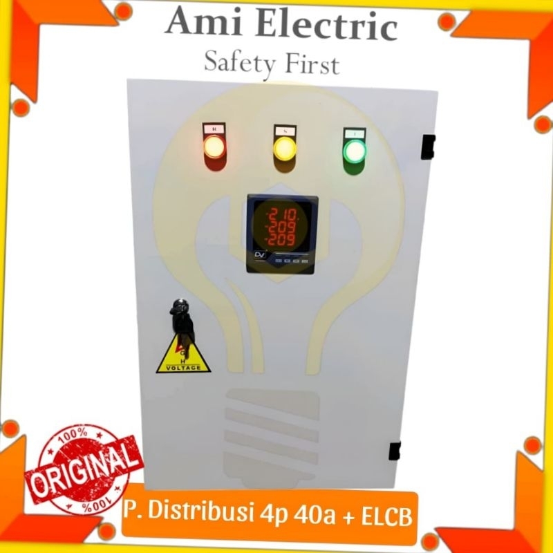 Panel distribusi 4pole 30a + elcb panel pembagi 3phase 40a + netral panel induk