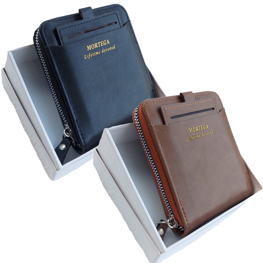 Dompet Kulit Sintetis Resleting Pria Dompet Resleting Unisex Dompet Skat Dompet Kompartmen
