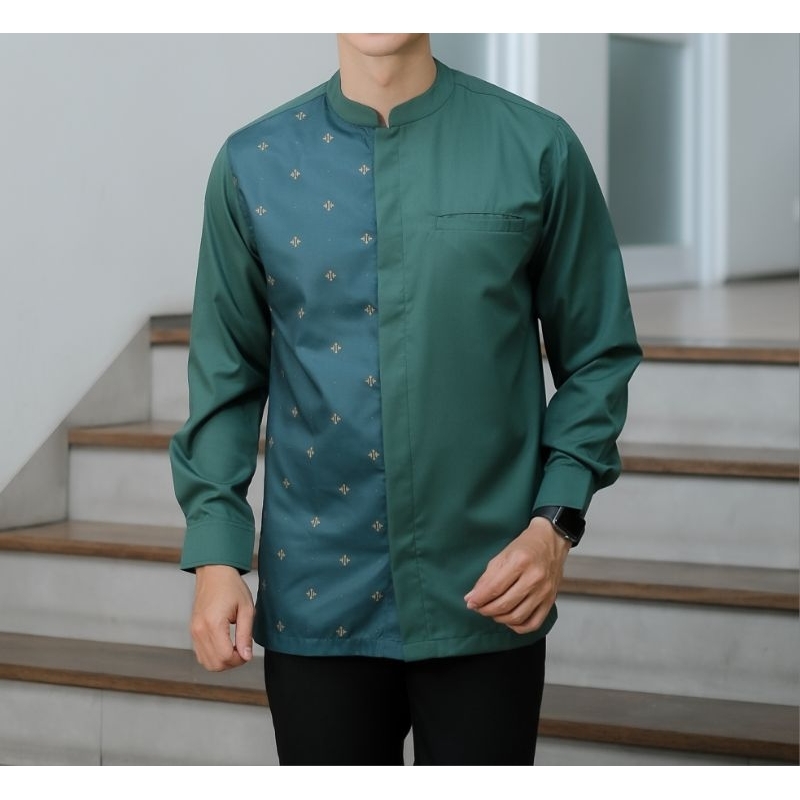 KEMKO BATIK LENGAN PANJANG BAHAN TOYOBO BERKUALITAS WARNA HIJAU EMERALD