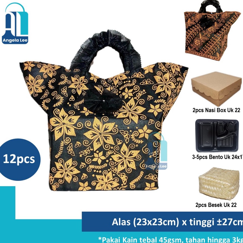 

Terbaru 12pcs Tas Kain Spunbond Pita u 2dus 22x22 Hajatan Syukuran Batik Bunga Hajatan Syukuran Tahlilan