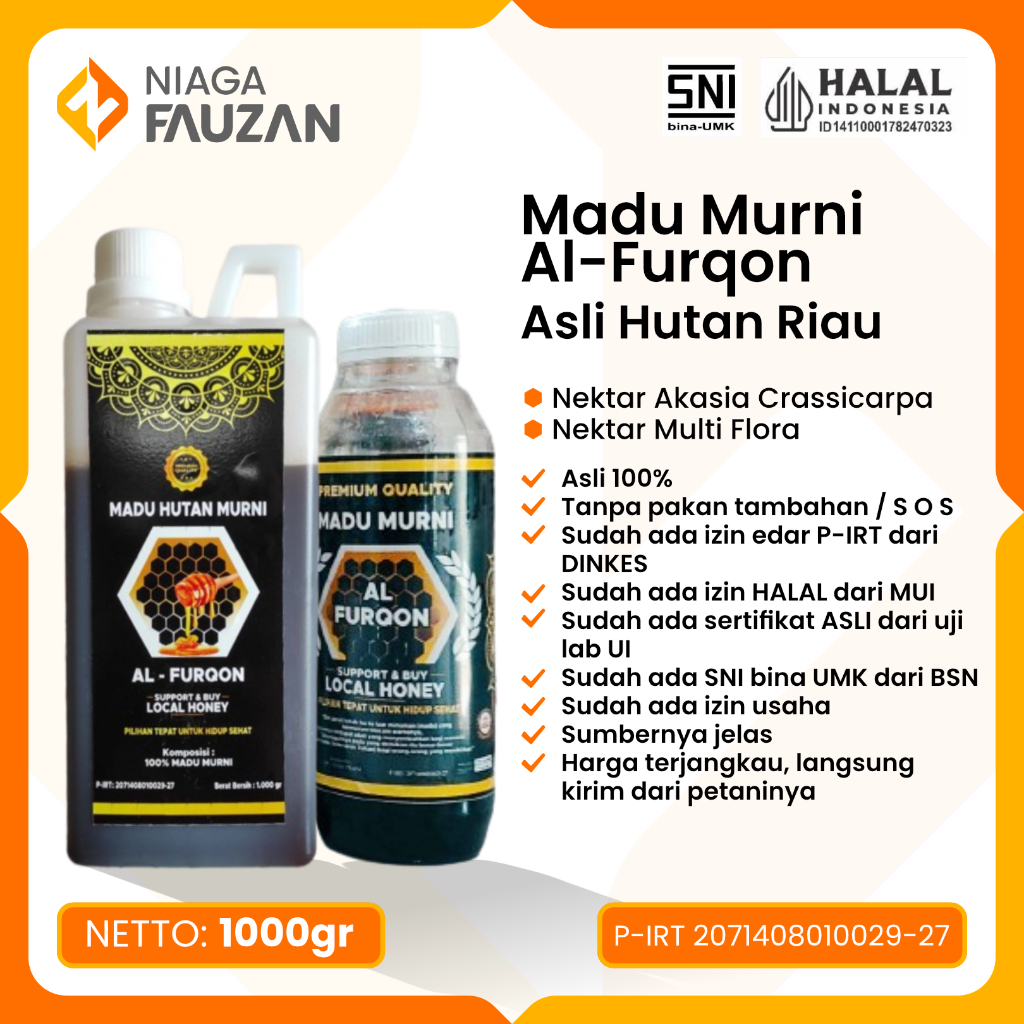 

Madu Murni Al-Furqon Asli Hutan Riau Original Premium - 1000 gram / 1Kg