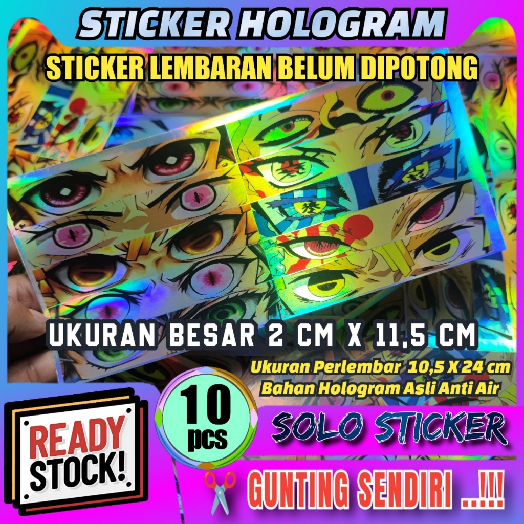 

10 Pcs Stiker Mata Anime Hologram Lembaran Belum Dipotong