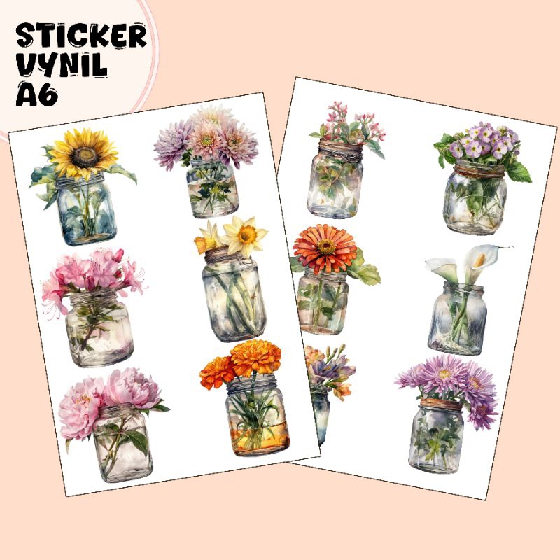 

#PROMO 2pcs Sticker Vynil A6 Flowers in Jar