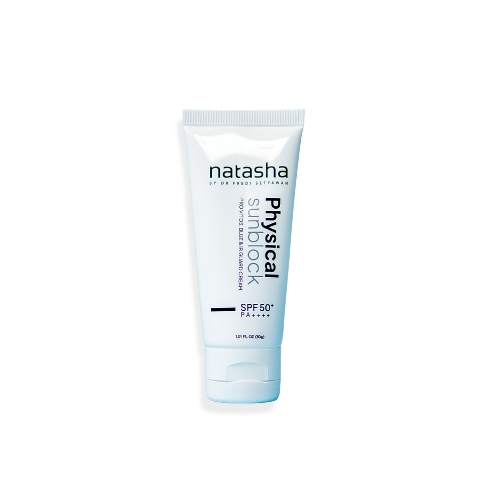 Natasha Physical Sunblock SPF 50+ PA ++++ PRO VIT D3, BLUE & IR Guard Cream, Tirai Natasha, Physical