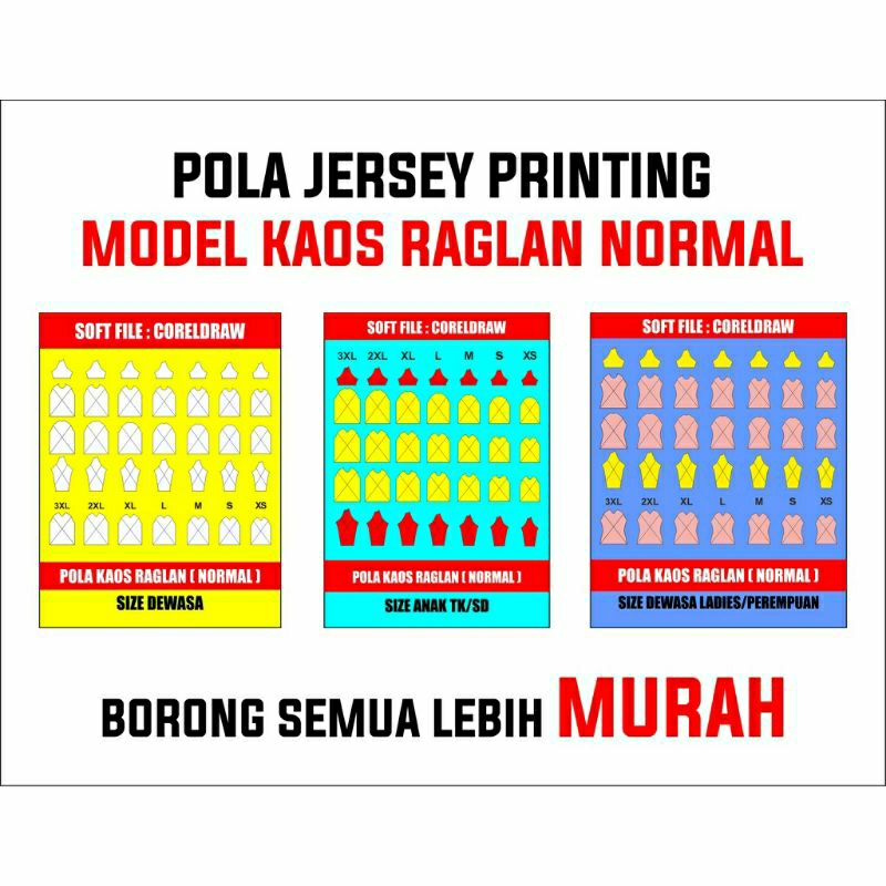 POLA JERSEY KAOS RAGLAN NORMAL TERMURAH DAN TERLENGKAP