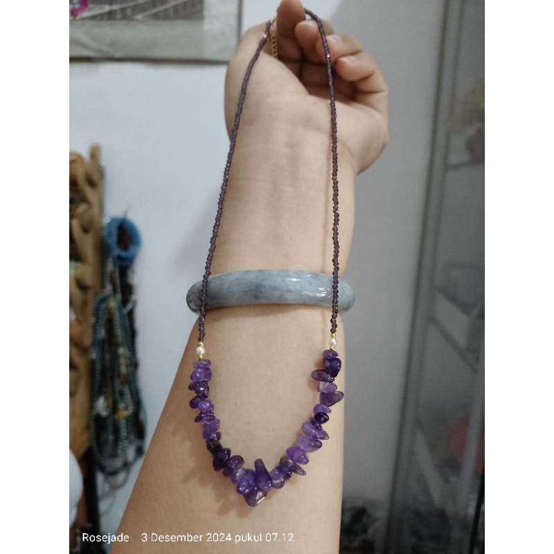 Kalung batu Amethyst mix kristal bersertifikat