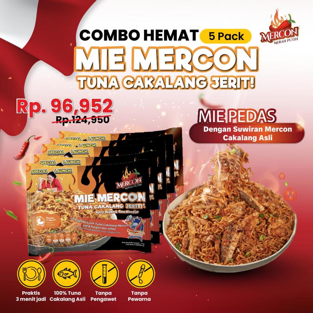 

[NEW] Mercon Merah Putih - Combo Hemat 5 Pack Mie Mercon Tuna Cakalang Jerit || Mie Goreng Pedas Instan