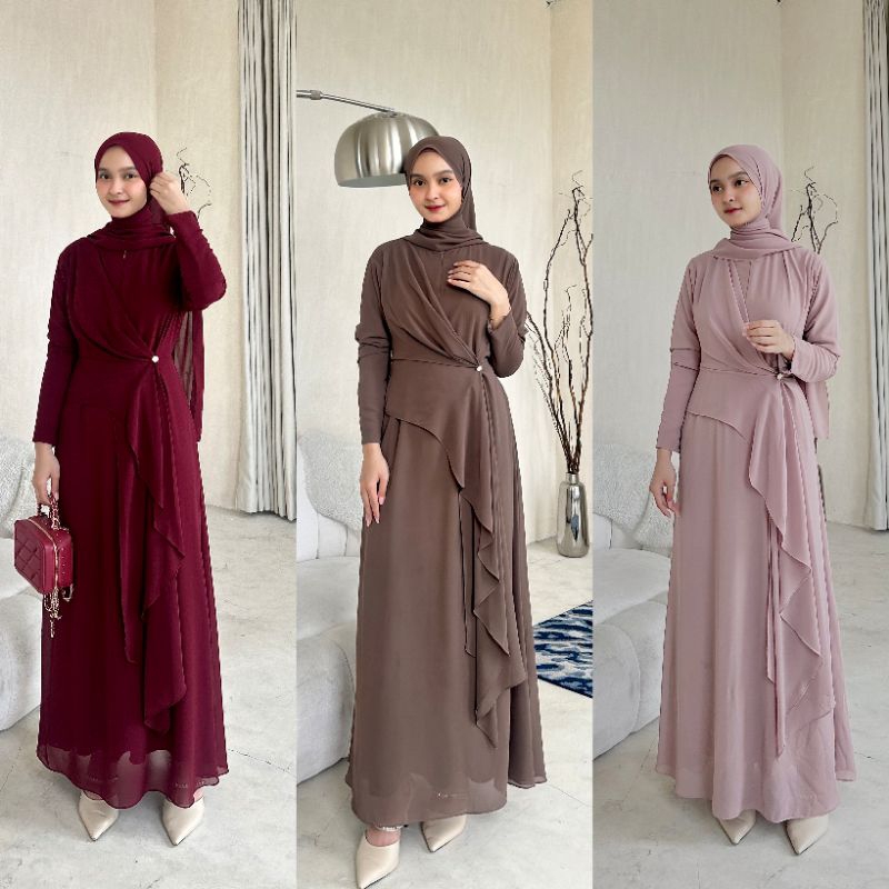 Sabira Dress Ceruti Ootd Hijab Lebaran Seragam Kondangan Bridesmaid Simple