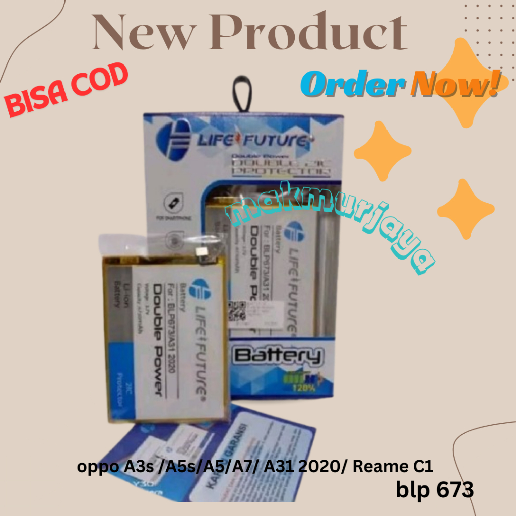 Baterai Batre Battery Oppo Blp 673 Oppo A3s a5 A5S Realme C1 A7 A31Dobel Power LIFE FUTURE