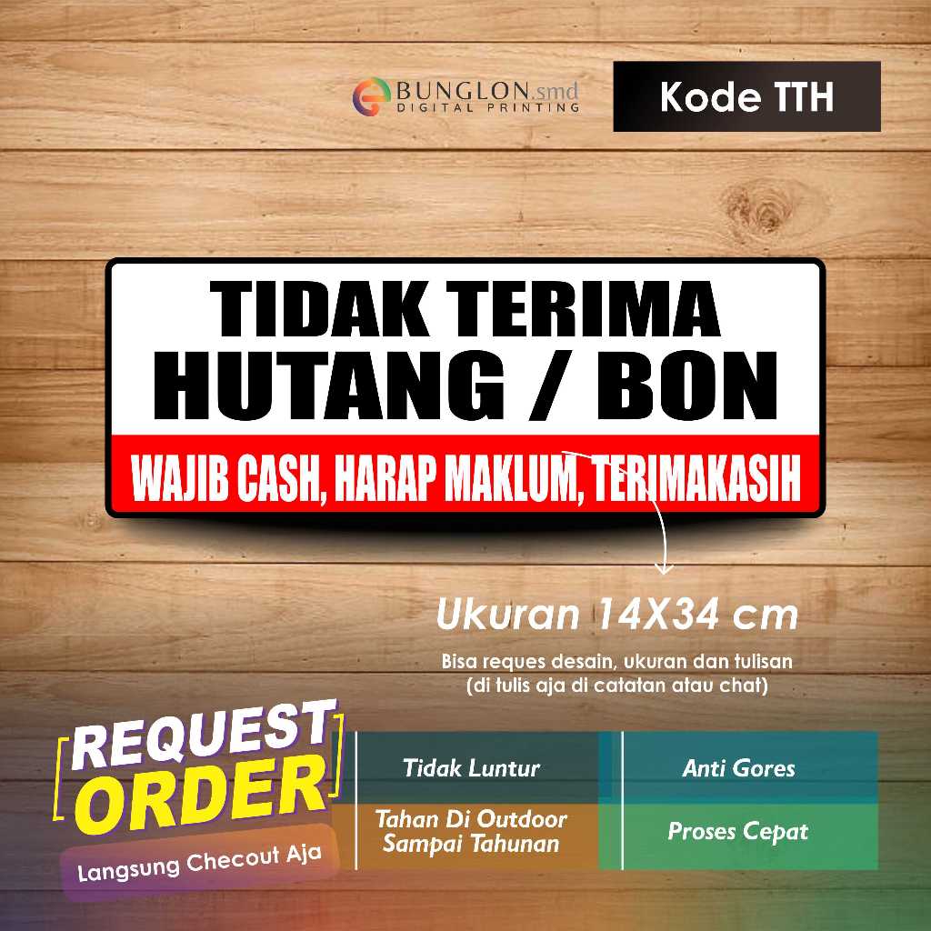 

STIKER TIDAK TERIMA HUTANG ATAU BON + LAMINASI KODE TTH PUTIH MERAH