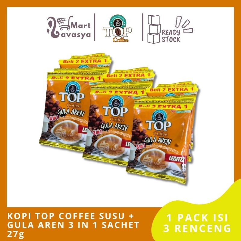 

KOPI TOP COFFEE SUSU + GULA AREN 3 IN 1 SACHET 27g - 1 PACK ISI 3 RENCENG - KOTA BANDUNG - LAVASYA MART