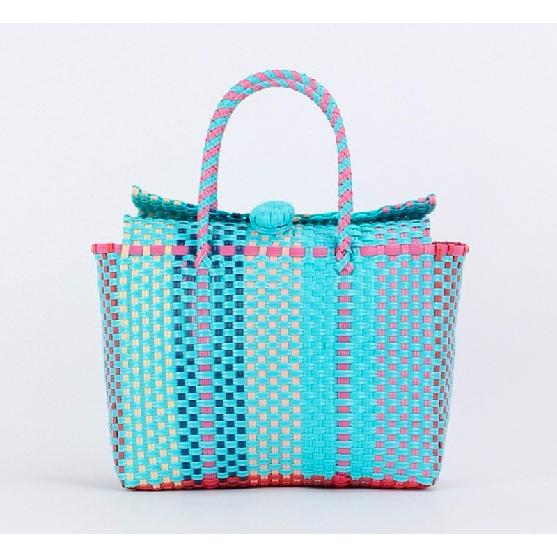 Tas Anyaman Plastik - Riviera box bag blue color