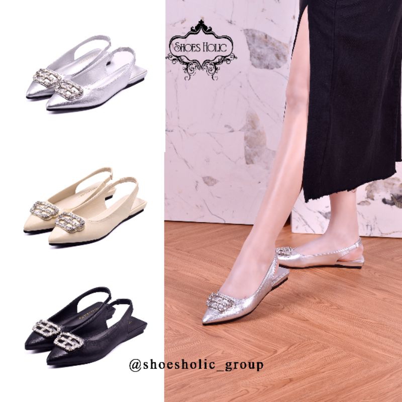 Sandal Flat Tali SlingBack Kulit Hak 1cm Wanita Import 6118-B [3 warna]
