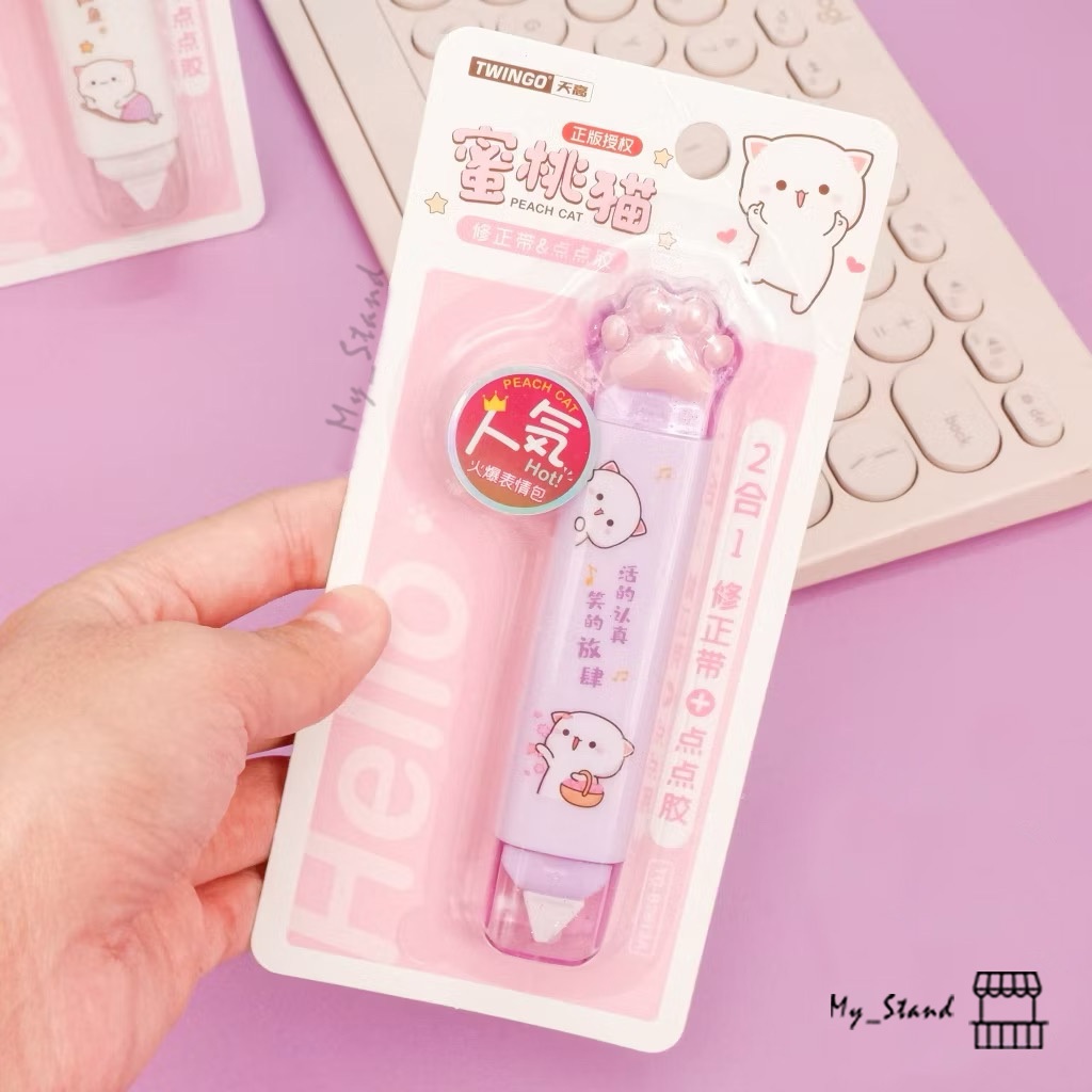 

Tip-X dan Glue Tape Twingo Peach Cat TG-B2813A Cakar Kucing Correction Tape Roll Tipe X Lem Kertas Penghapus Pulpen