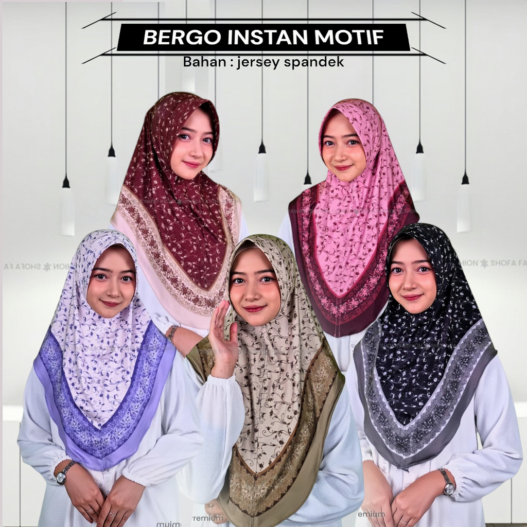 BERGO INSTAN MOTIF - Hijab bergo instan motif printing premium-jilbab kerudung bergo  instan motif