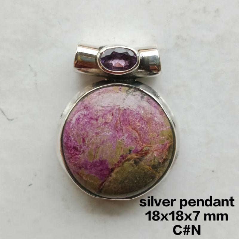 liontin perak, batu permata natural ruby Tanzania