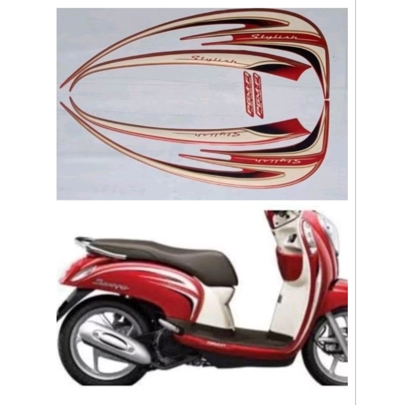 Striping Sticker Lis les decal Polet orian standar motor Honda Scoopy Stanley tahun 2014 merah
