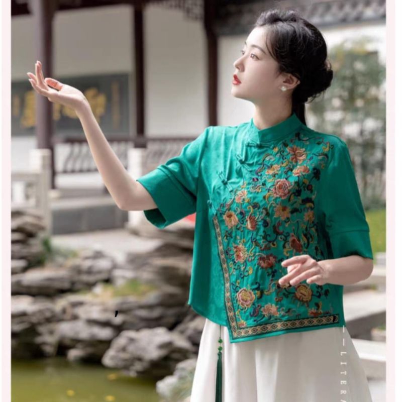 0150 Atasan Pakaian Baju blus blouse kemeja lengan pendek sanghai Cheongsam CNY Chinese New year ori