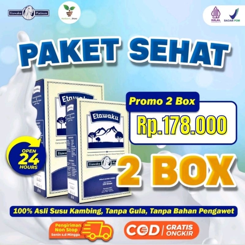 

Paket 2 Box Etawaku Platinum - Susu Kambing Bubuk Provit Etawa Tingkatkan Daya Tahan & Imunitas Tubuh Jaga Kesehatan & Kepadatan Tulang