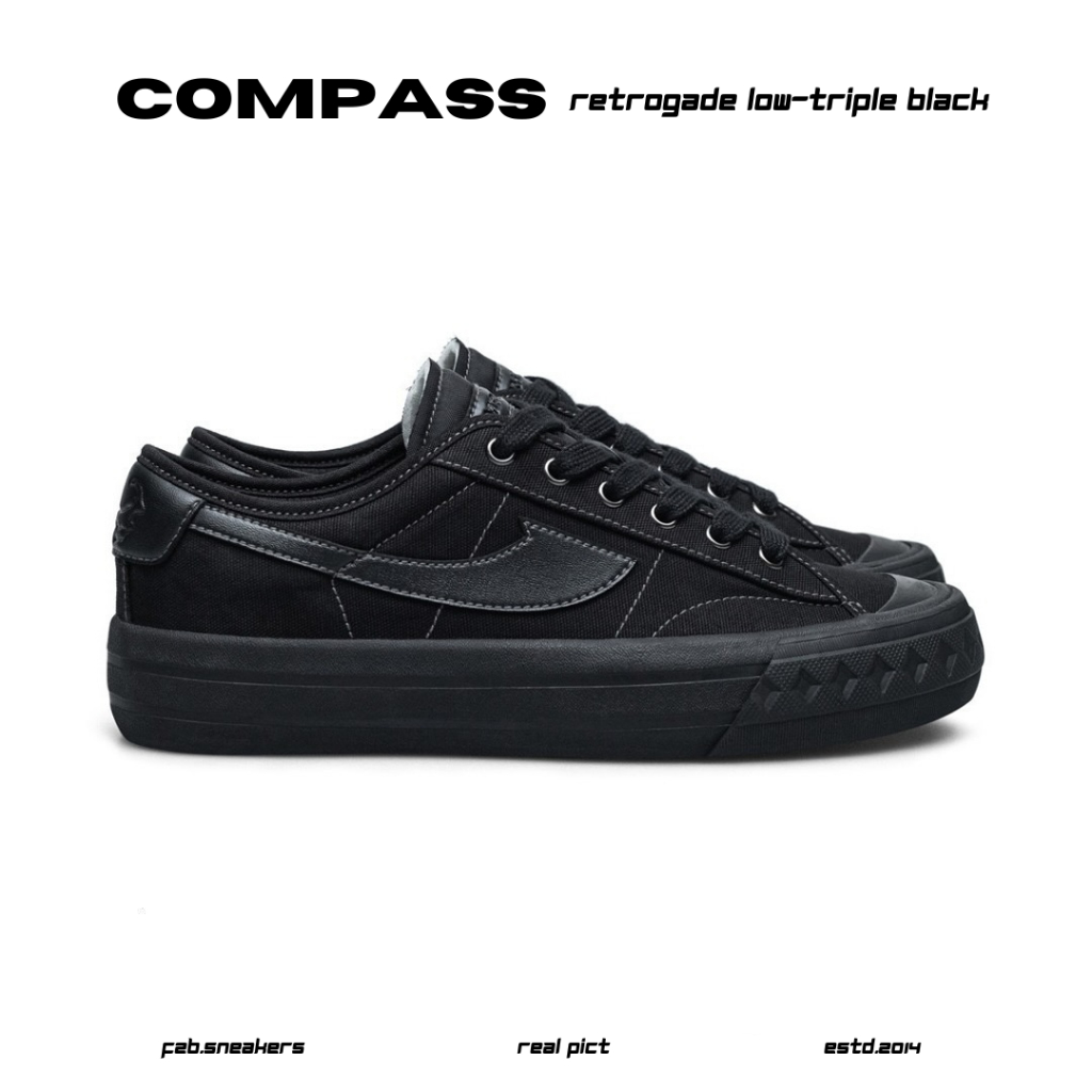 Sepatu Compass Retrograde Low triple black Retrogade Compass Shoes For Men And Women fullblack sepat