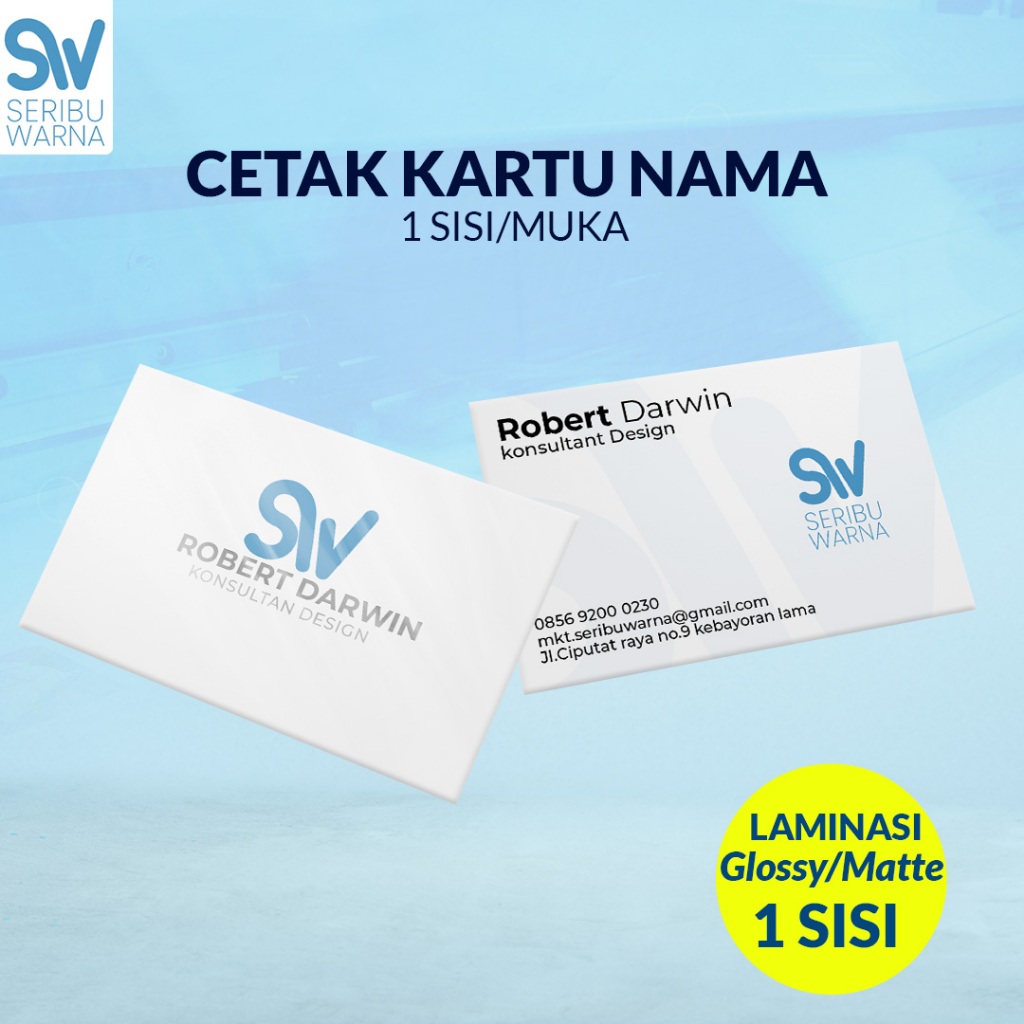 

Cetak Kartu Nama 1 sisi, laminasi 1 sisi // Matte // Glossy