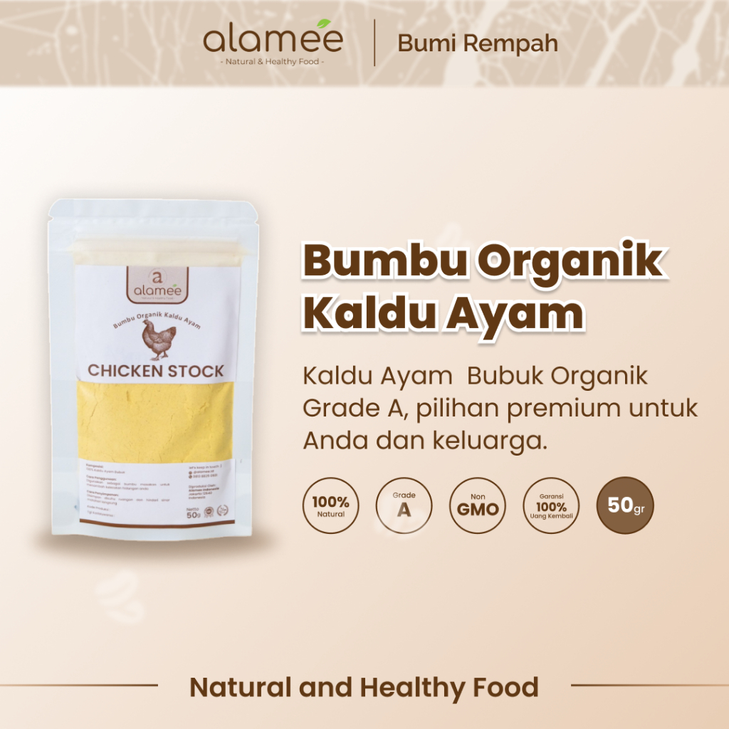 

ALAMEE Kaldu Ayam Bubuk Non MSG Bumbu Dapur Organik Chicken Powder Seasoning 50gr